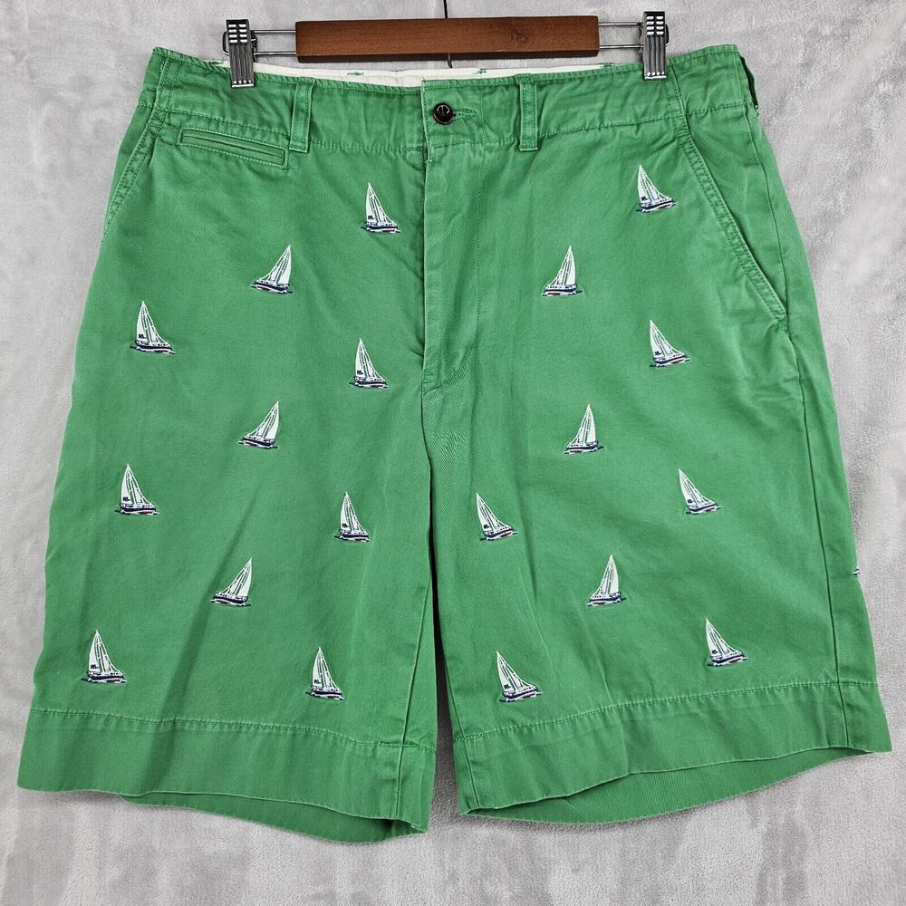 Polo Ralph Lauren Green Sailboats All Over Print Khaki Shorts Vtg 90s Size 34